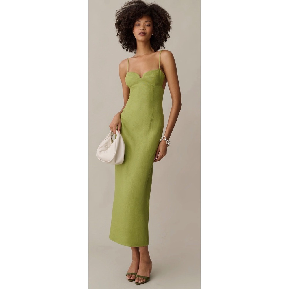 Few Moda o.p.t One Pretty Time Green Linen Midi Dress Cutout Back Size 6